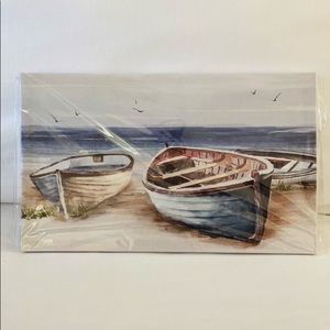 Costal beach with boats canvas
wall art